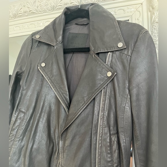 AllSaints Grey Leather Jacket - Picture 3 of 6